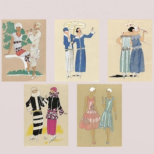 1920s Fashion Illustrations | Art Deco Flapper Outfits | Vintage Digital Prints | Jazz Age Couture Images