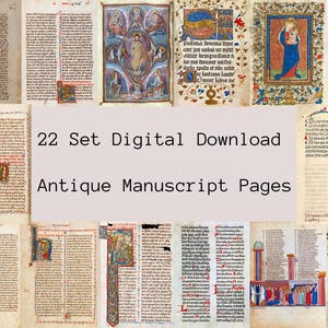 Medieval Illuminated Manuscript Prayer Book Pages | Digital Download | 22 Historical Latin Religious Text Prints | Authentic Art Collection