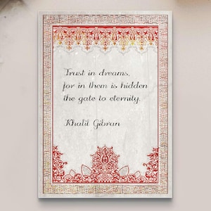 Inspirational Quote Card Printable with Vintage Arabic Border Motif and by Poet Khalil Gibran, A Meaningful Saying Digital Download