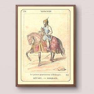 Franse tarotkaart digitale download | Middeleeuwse Ethiopische prinsillustratie | Waarzegkaartkunst uit de 19e eeuw | Vintage orakelprint