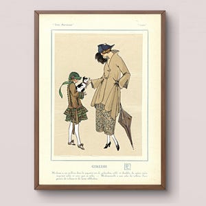 French Fashion Digital Download | Très Parisien Art Print | Mother Daughter Illustration | Vintage Style Wall Decor 1920s