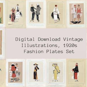 Digital Download Vintage Illustrations, 1920s Fashion Plates Set, Art Deco Outfits, 18 Images, Not AI Generated, Authentic Vintage