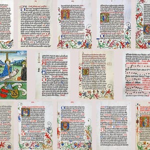 Medieval Illuminated Manuscript Prayer Book Pages | Digital Download | 14 Historical Latin Religious Text Prints | Authentic Art Collection