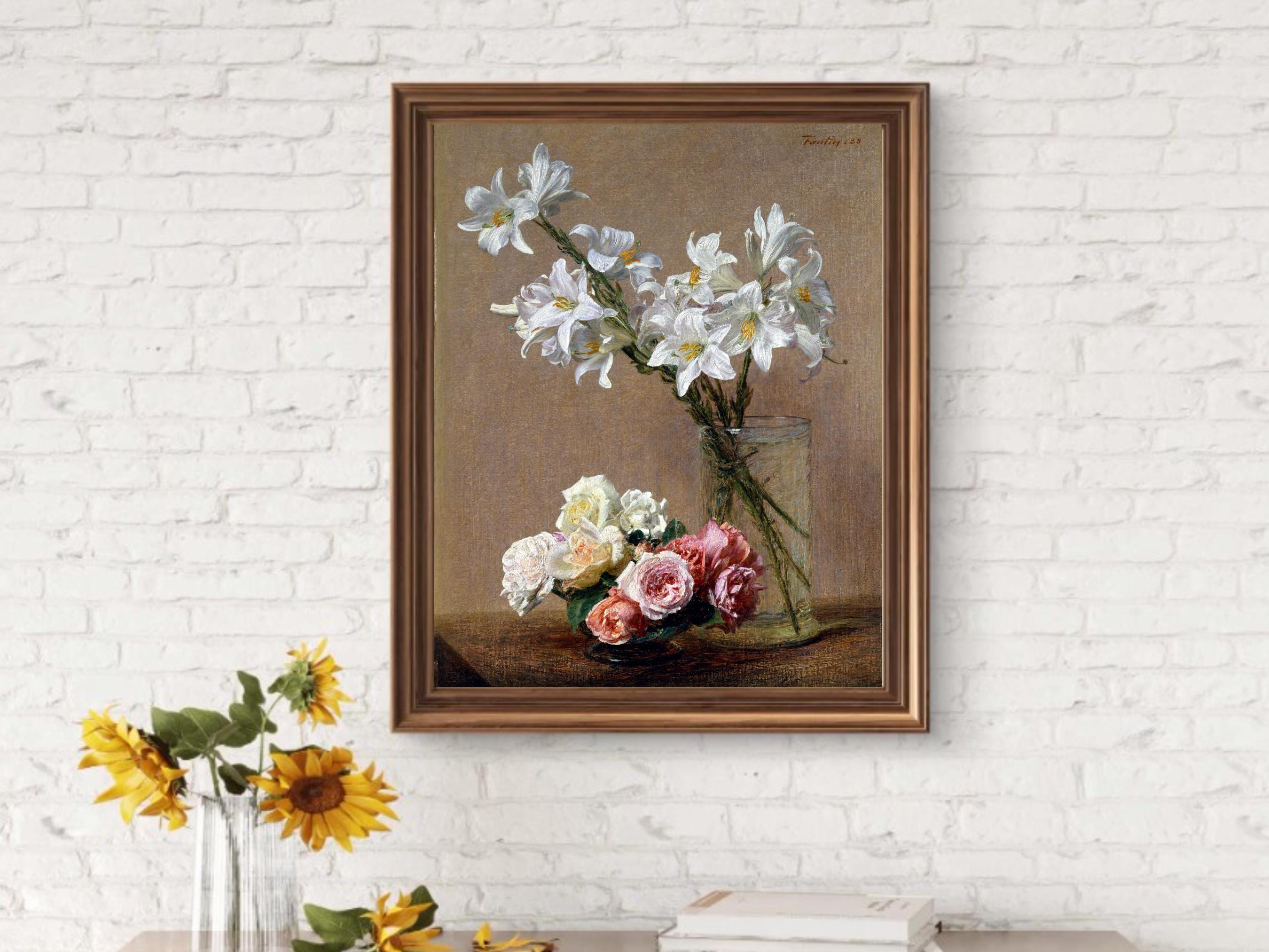 White Lilies Pink Roses | Henri Fantin-latour Vintage Floral