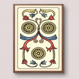 Digitale download Italiaanse kaart met drie munten | Vintage volkskunstontwerp | Gele zonmedaillons | Meerdere maten beschikbaar