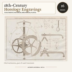 Clock Mechanism & Gears, Steampunk Decor, Antique Engravings, Horology, Engineering Prints, Mechanical Illustration Set