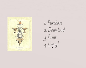 French Tarot Art Two of Cups | Antique Amour Card Digital Download