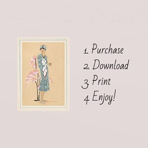 French Art Deco Fashion Print 1920s Blue Dress Digital Download | Vintage Wall Art Illustration Paris Flapper Style Très Parisien Magazine image 3
