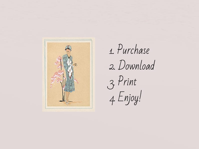 French Art Deco Fashion Print 1920s Blue Dress Digital Download | Vintage Wall Art Illustration Paris Flapper Style Très Parisien Magazine image 3