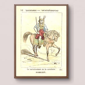 Franse cavalerietarotkunst | Le Surintendant-kaartafdruk | Oude ruiter digitale download | Vintage militaire kaart 52