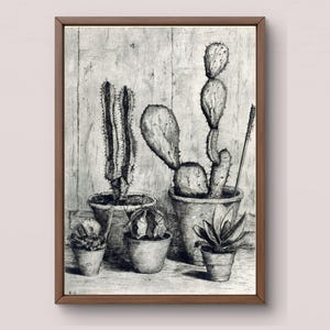 Vintage Kaktus Zeichnung Digitale Kunst | Mehrere Größen | Kunstdruck Poster Download | Wüstenpflanze Illustration