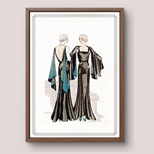 Art Deco Fashion Print | 1930s Evening Gown Illustration | Vintage Digital Download Wall Art | Flapper Style Drawing
