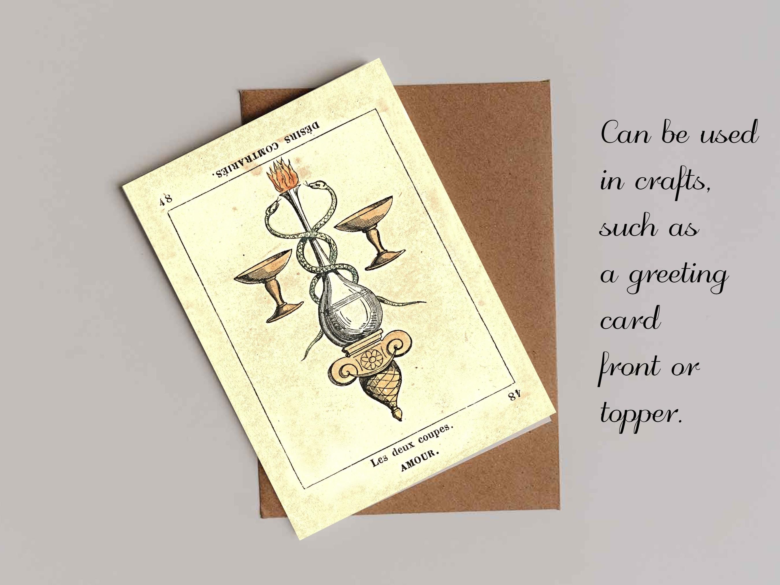 French Tarot Art Two of Cups | Antique Amour Card Digital Download