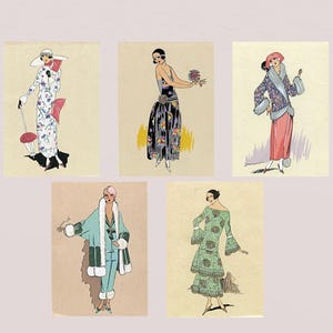 1920s Fashion Plates Collection Downloads | Art Deco Flapper Digital Prints | Vintage 5x7 Illustration Set | Women Fashion