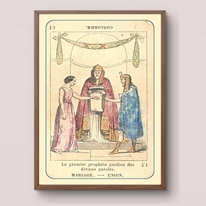 Carta de Tarô Francesa Casamento Digital Download | Arte de Carta de Adivinhação Antiga Colorida à Mão | Carta de Oráculo Vintage 13 Profeta