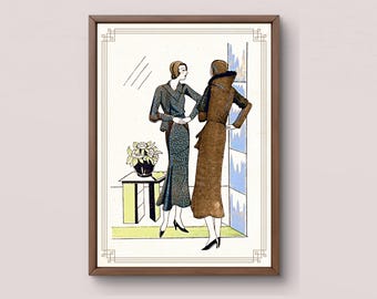 Art Deco Fashion Print | 1920s Ladies Conversation | Vintage Wall Art Digital Download