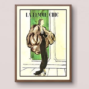 French Fashion Print 1920s | Art Nouveau La Femme Chic | Elegant Woman Digital Download | Fur Coat Fashion Illustration | Paris Vogue