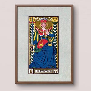 Descarga digital de la carta de la Justicia del Tarot de Marsella / 8 La Justice / Arte adivinatorio francés vintage / Impresión de simbolismo medieval
