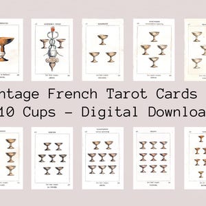 vintage Français Tarot Cup cartes 1-10 téléchargement numérique | Anciennes gravures divinatoires révélatrices de bonne aventure | Oeuvres d'art pour le pont Oracle | Carte postale 4 x 6 imprimable