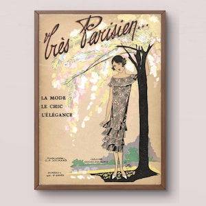Fashion Print 1920s | Tres Parisien Cover | French Magazine Art Deco | Flapper Tiered Dress | Berthe Hermance | Vintage Digital Download