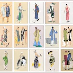 Láminas de moda Art Déco (descarga digital) / Postales estilo Flapper de los años 20 / Ilustraciones vintage de París (4x6, 300 DPI)