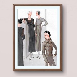 1930s Fashion Illustration – Vintage Women&#39;s Dresses Digital Print | Art Deco Evening Wear Wall Art | Printable Fashion History