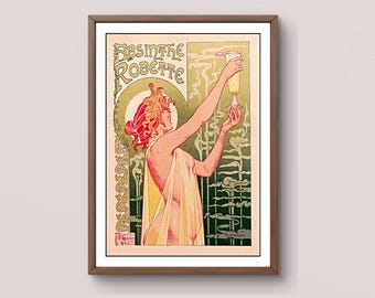 Jugendstil Dekor, Absinth Poster Französischer Digitaler Download, Vintage Boho Schnaps Wandkunst, Sofortiger Druck Werbung, Antiker Alkohol