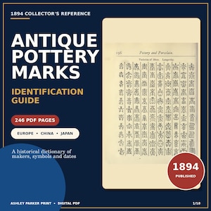 Antique Pottery Marks Book PDF, Porcelain Identification Guide, Ceramic Maker Marks Reference, Collectors Dictionary, 1894, 246 Pages