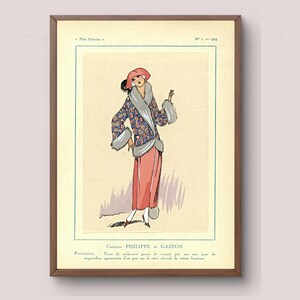 1923 French Art Deco Fashion Print | Tres Parisien Magazine | Philippe et Gaston | Fur Trimmed Coat | Vintage Fashion Illustration | Not AI