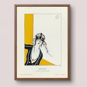 Vintage Fashion Print 1921 | French Gazette du Bon Ton Illustration | Camille Roger Hat Art | Art Deco Fashion Plate