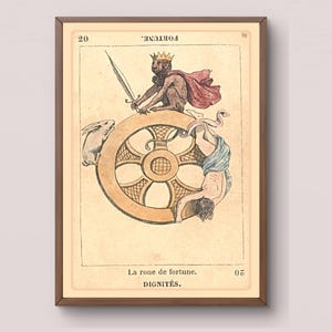 de singe de roue de la fortune | Impression d'art Oracle en français | Téléchargement numérique de la roue du destin | de tarot des dignités | Symbolisme classique Art