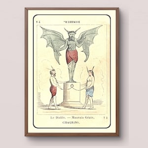 Descarga digital de cartas del tarot del diablo francés / Impresión artística de adivinación antigua del siglo XIX / Decoración de pared con adivinación vintage de Le Diable