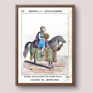 Franse tarotkaart Joseph | Oude waarzeggerij Art Print digitale download | Vintage bijbelse ruiter illustratie | 5 x 7.300 dpi