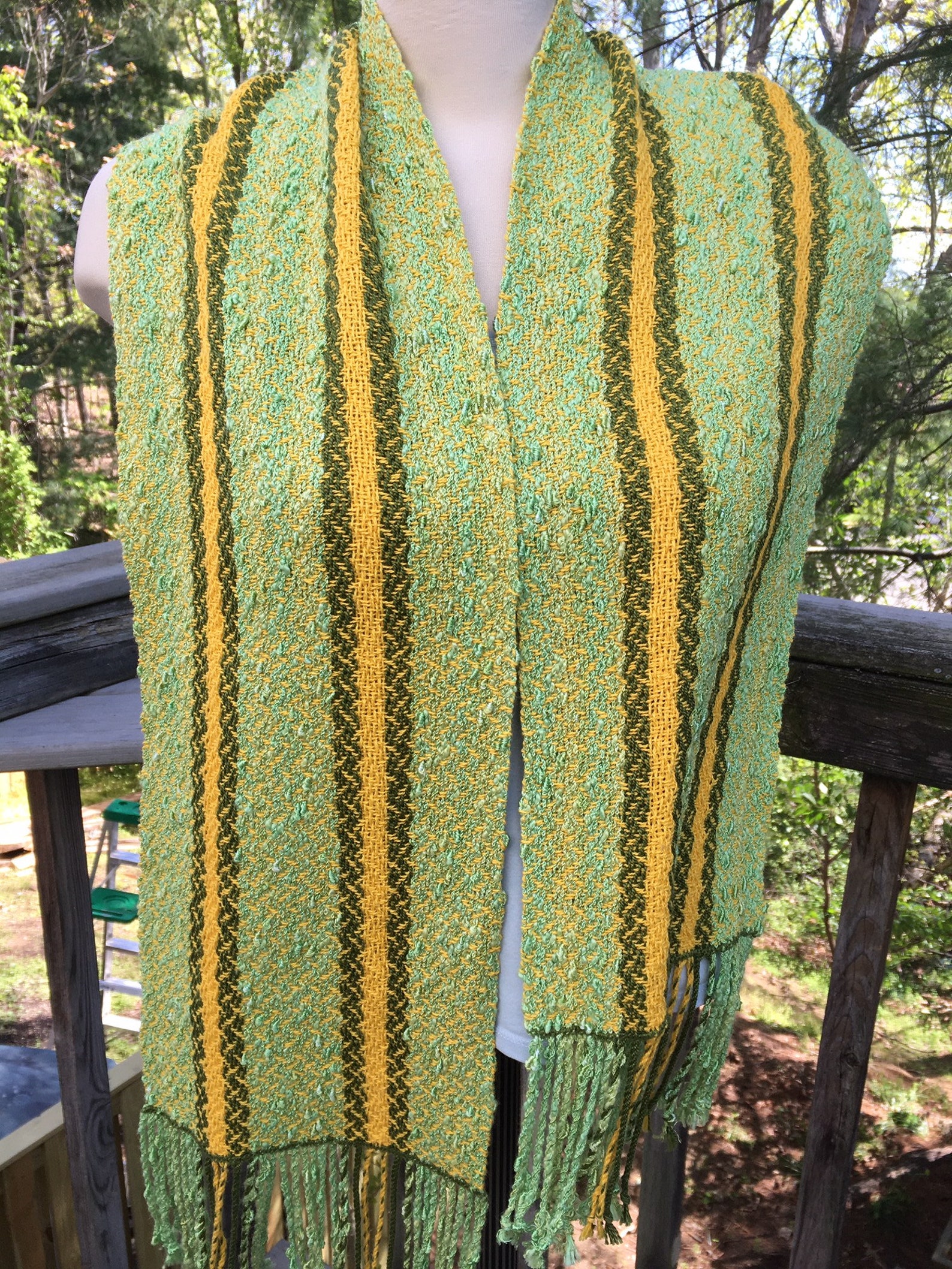 Handwoven Green and Yellow Scarf | Etsy
