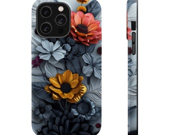 Elegant iPhone-hoesje met bloemencontrast - 3D Noir-bloemblaadjes met levendige accenten