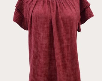 Ruffle Sleeve Gauze Mini Dress: Olive Green, Made in USA - FALL COLOR