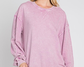Oversized Mineral Wash French Terry Pullover - Made in USA