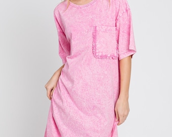 Mineral Wash T-Shirt Dress: Oversized Cotton Jersey with Pocket