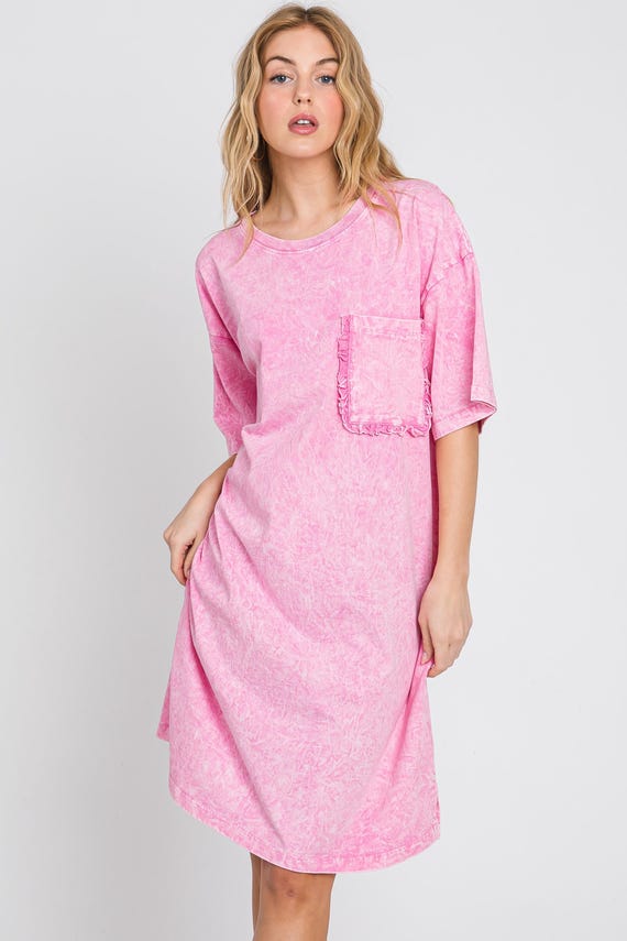 Mineral Wash T-Shirt Dress: Oversized Cotton Jersey with Pocket