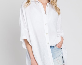 Oversized Button Down Coverup - Made in USA