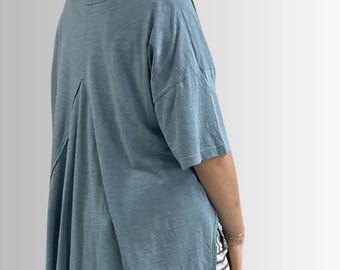 Cotton Slub Top: Off Shoulder Back Flare Tee - Made in USA