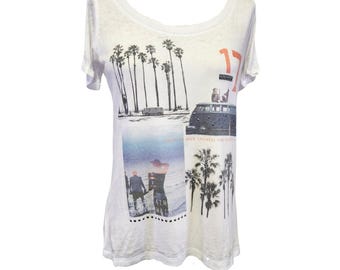 Palm Tree Summer Tee, Beaded, Beach Vibes, Relaxing Casual Day, Semi Sheer, Free US Shipping - Made in USA