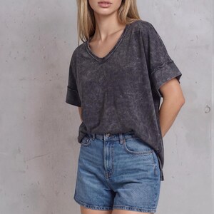 Oversized V-Neck Tee Mineral Wash - Made in USA image 1