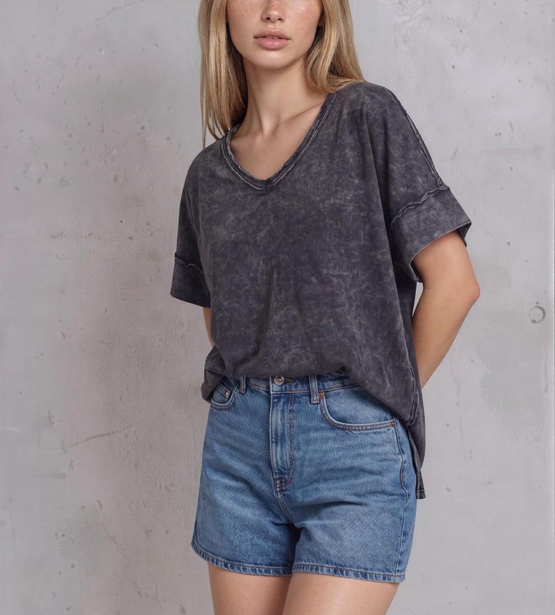 Oversized V-Neck Tee Mineral Wash - Made in USA image 1