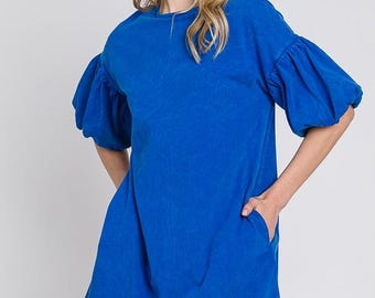 Mineral Wash Bubble Sleeve Dress