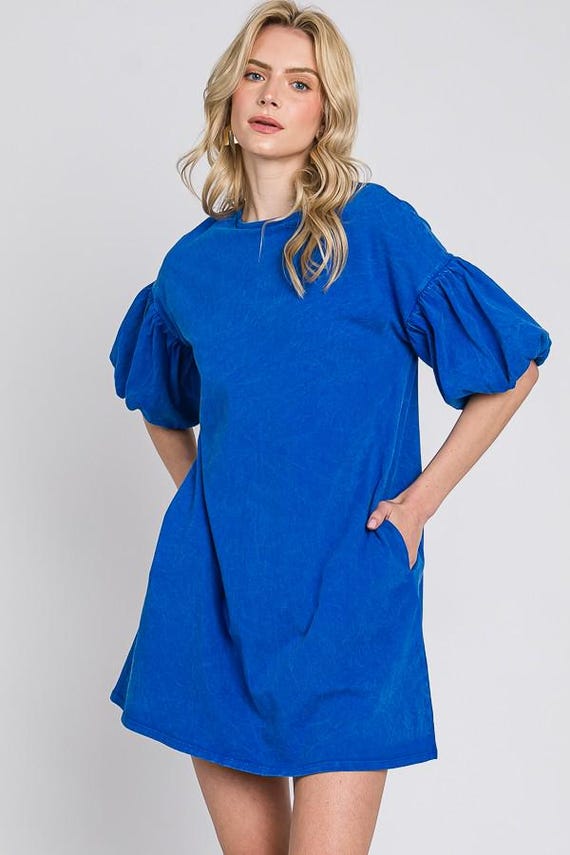 Mineral Wash Cotton Bubble Sleeve Dress - Made in USA Mineral Wash Cotton Bubble Sleeve Dress - Made in USA