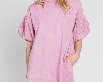 Gauze Bubble Sleeve Dress - Made in USA