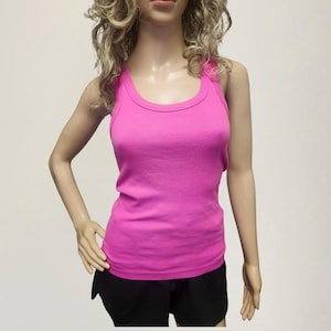 Ribbed Cotton Blend Tank Top: Form Fitting Scoop Neck - Made in USA