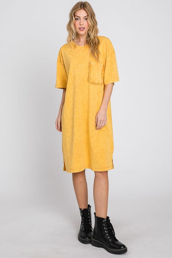 Mineral Wash T-Shirt Dress: Oversized Cotton Jersey with Pocket