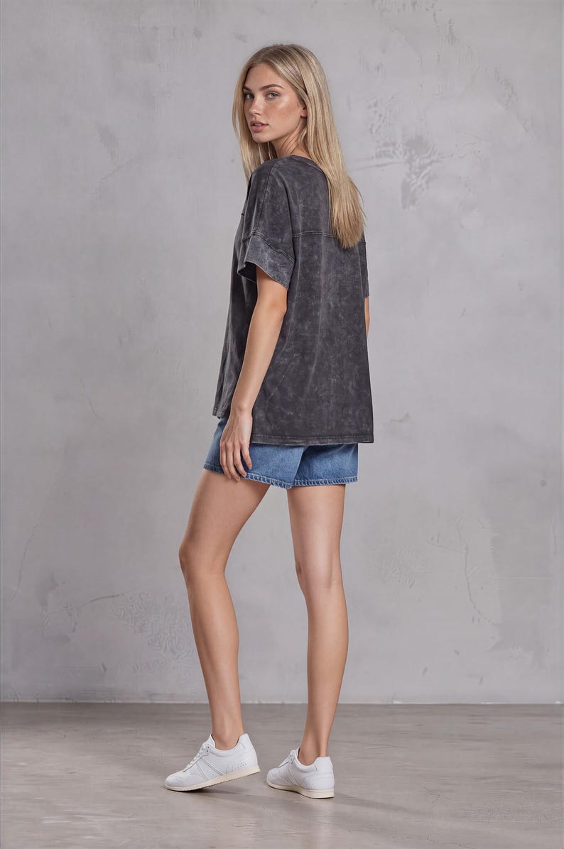 Oversized V-Neck Tee Mineral Wash - Made in USA image 4
